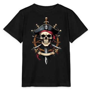 Piratenflaggen Skull Jolly Roger Pirat Kostüm - Stanley/Stella Kinder T-Shirt MINI CREATOR  - Schwarz - Vorne - Mikhail (115cm)