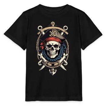 Piratenflaggen Skull Jolly Roger Pirat Kostüm - Stanley/Stella Kinder T-Shirt MINI CREATOR  - Schwarz - Vorne - Mikhail (115cm)