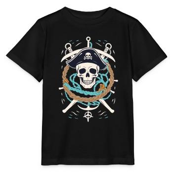 Lustiges Piraten Outfit Jolly Roger Design - Stanley/Stella Kinder T-Shirt MINI CREATOR  - Schwarz - Vorne - Mikhail (115cm)