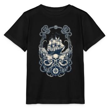 Adventure on the high seas with pirate ship - Stanley/Stella MINI CREATOR Kids’ T-Shirt - black - Front - Mikhail (115cm)