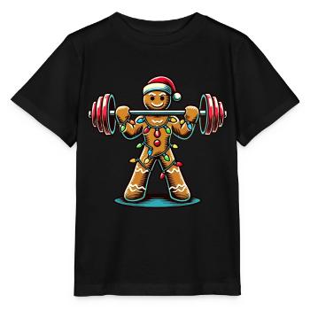 Funny Gingerbread Man Bodybuilder Christmassy - Stanley/Stella MINI CREATOR Kids’ T-Shirt - black - Front - Mikhail (115cm)