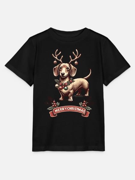 Fröhliche Weihnachten Dackel Rentier Motiv - Stanley/Stella Kinder T-Shirt MINI CREATOR - Schwarz