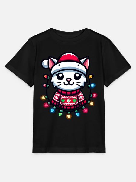 Weihnachtliche Katze Mit Lichterkette - Stanley/Stella Kinder T-Shirt MINI CREATOR - Schwarz