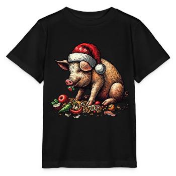 Cochon de Noël à l’appétit festif - T-shirt bio MINI CREATOR Stanley/Stella Enfant - noir - Devant - Mikhail (115cm)