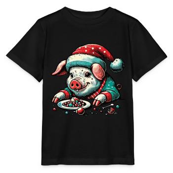 Cochon de Noël gourmand - T-shirt bio MINI CREATOR Stanley/Stella Enfant - noir - Devant - Mikhail (115cm)