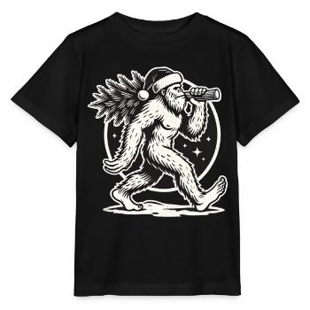 Weihnachtlicher Bigfoot Mit Tannenbaum - Stanley/Stella Kinder T-Shirt MINI CREATOR  - Schwarz - Vorne - Mikhail (115cm)
