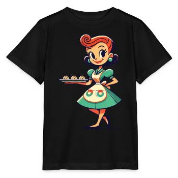 Retro housewife with cookie tray - Stanley/Stella MINI CREATOR Kids’ T-Shirt - black - Front - Mikhail (115cm)