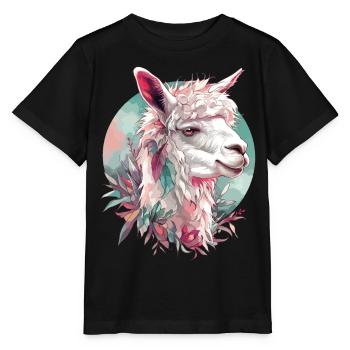Alpaga Lama Nature animale Zoo Andes Inca Art coloré - T-shirt bio MINI CREATOR Stanley/Stella Enfant - noir - Devant - Mikhail (115cm)