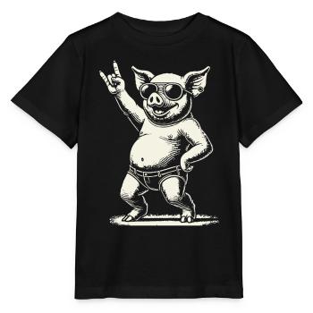 Funny Rock Music Pig Heavy Metal Festival - Stanley/Stella MINI CREATOR Kids’ T-Shirt - black - Front - Mikhail (115cm)