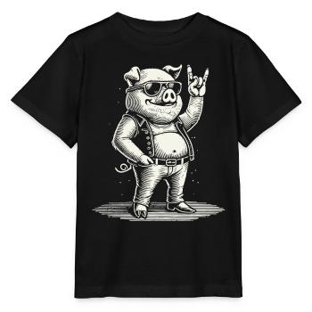 Funny Rock Music Pig Retro Style - Stanley/Stella MINI CREATOR Kids’ T-Shirt - black - Front - Mikhail (115cm)