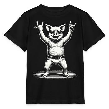 Rock Music Festival Pig Metal Concert Fun - Stanley/Stella MINI CREATOR Kids’ T-Shirt - black - Front - Mikhail (115cm)