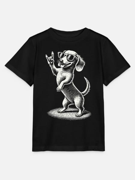 Funny Heavy Metal Dog Festival Retro Dachshund - Stanley/Stella MINI CREATOR Kids’ T-Shirt - black