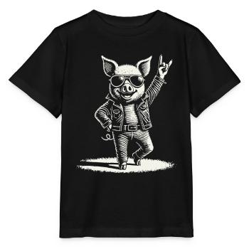 Rocking pig with heavy metal flair - Stanley/Stella MINI CREATOR Kids’ T-Shirt - black - Front - Mikhail (115cm)