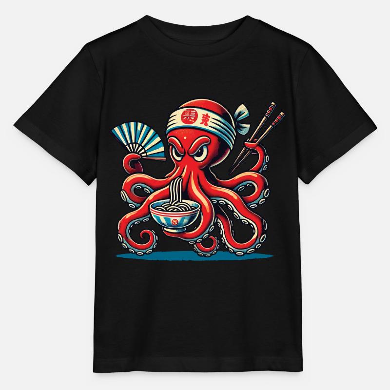 Le poulpe aime les ramen japonais - T-shirt bio MINI CREATOR Stanley/Stella Enfant - noir