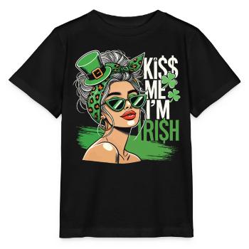 Kiss Me I'm Irish St. Patrick's Day Party Motiv - Stanley/Stella Kinder T-Shirt MINI CREATOR  - Schwarz - Vorne - Mikhail (115cm)