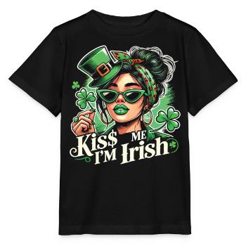Kiss Me I'm Irish St. Patrick's Day Charme - Stanley/Stella Kinder T-Shirt MINI CREATOR  - Schwarz - Vorne - Mikhail (115cm)