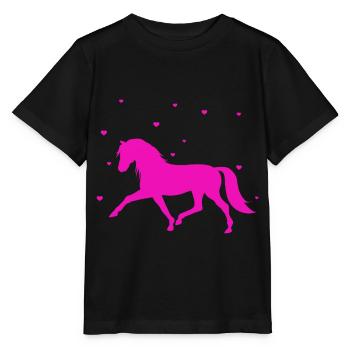 Chevaux, coeur, équitation, chemise, filles, femmes - T-shirt bio MINI CREATOR Stanley/Stella Enfant - noir - Devant - Mikhail (115cm)