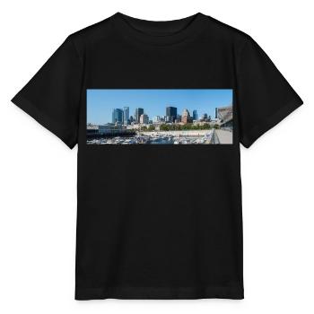 Panoramic view of Montreal Skyline from harbour - Stanley/Stella MINI CREATOR Kids’ T-Shirt - black - Front - Mikhail (115cm)