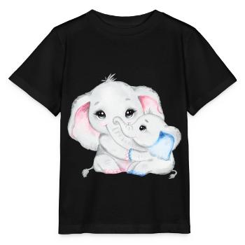 Elefanten Familie Mama Baby T-Shirt - Stanley/Stella Kinder T-Shirt MINI CREATOR  - Schwarz - Vorne - Mikhail (115cm)