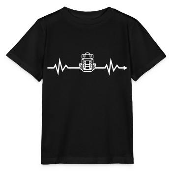 Herzschlag Backpacker Rucksack Reisen Abenteurer - Stanley/Stella Kinder T-Shirt MINI CREATOR  - Schwarz - Vorne - Mikhail (115cm)