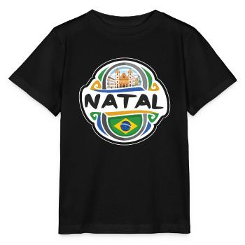 Natal Brasilien Flagge Abzeichen Reise Souvenir Stempel - Stanley/Stella Kinder T-Shirt MINI CREATOR  - Schwarz - Vorne - Mikhail (115cm)