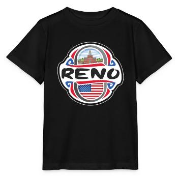 Reno USA United States Flag Travel Souvenir Badge - Stanley/Stella MINI CREATOR Kids’ T-Shirt - black - Front - Mikhail (115cm)
