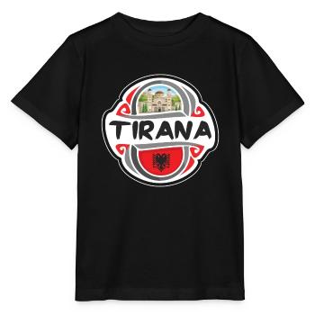 Tirana Albanie Drapeau Badge Voyage Souvenir Timbre - T-shirt bio MINI CREATOR Stanley/Stella Enfant - noir - Devant - Mikhail (115cm)