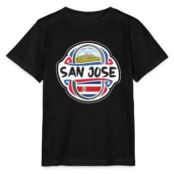 San Jose Costa Rica Flagge Reise Souvenir Abzeichen Sta - Stanley/Stella Kinder T-Shirt MINI CREATOR  - Schwarz - Vorne - Mikhail (115cm)