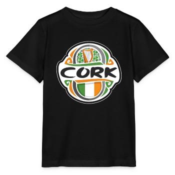 Cork Ireland Flag Badge Travel Souvenir Stamp - Stanley/Stella MINI CREATOR Kids’ T-Shirt - black - Front - Mikhail (115cm)