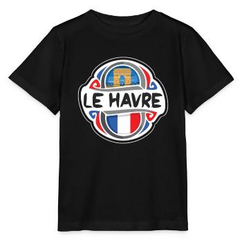 Le Havre Frankreich Flagge Abzeichen Reise Souvenir Briefmarke - Stanley/Stella Kinder T-Shirt MINI CREATOR  - Schwarz - Vorne - Mikhail (115cm)