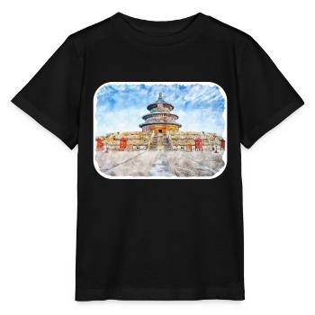 Peking China Aquarell Skizze Illustration - Stanley/Stella Kinder T-Shirt MINI CREATOR  - Schwarz - Vorne - Mikhail (115cm)