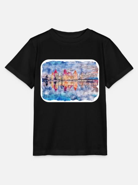 Illustration de l’esquisse à l’aquarelle de monument de Lituanie - T-shirt bio MINI CREATOR Stanley/Stella Enfant - noir