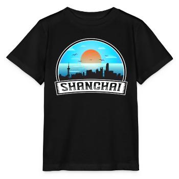 Shanghai China Skyline Vintage Sunset Travel Souve - Stanley/Stella Kinder T-Shirt MINI CREATOR  - Schwarz - Vorne - Mikhail (115cm)