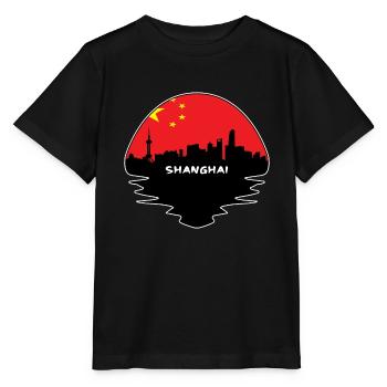 Shanghai Chine Drapeau Skyline Voyage Silhouette - T-shirt bio MINI CREATOR Stanley/Stella Enfant - noir - Devant - Mikhail (115cm)