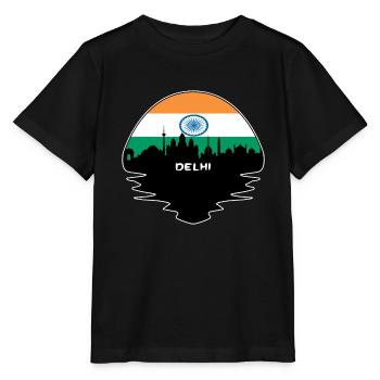 Delhi Inde Flag Skyline Silhouette Voyage - T-shirt bio MINI CREATOR Stanley/Stella Enfant - noir - Devant - Mikhail (115cm)