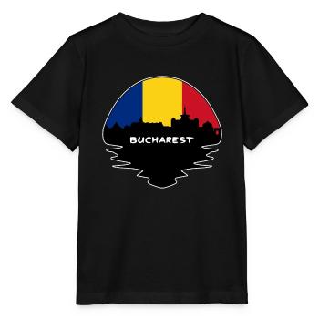 Bukarest Rumänien Flagge Skyline Silhouette Reisen - Stanley/Stella Kinder T-Shirt MINI CREATOR  - Schwarz - Vorne - Mikhail (115cm)