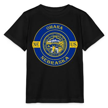 Omaha Nebraska Flagge USA Reise Souvenir Abzeichen - Stanley/Stella Kinder T-Shirt MINI CREATOR  - Schwarz - Vorne - Mikhail (115cm)