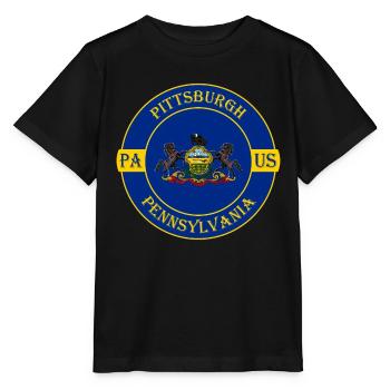 Pittsburgh Pennsylvanie drapeau USA Souvenir insigne - T-shirt bio MINI CREATOR Stanley/Stella Enfant - noir - Devant - Mikhail (115cm)