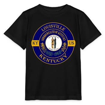 Louisville Kentucky Flagge USA Reise Souvenir Abzeichen - Stanley/Stella Kinder T-Shirt MINI CREATOR  - Schwarz - Vorne - Mikhail (115cm)