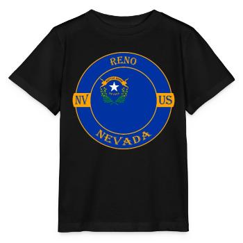 Reno Nevada Flag USA Travel Souvenir Badge - Stanley/Stella MINI CREATOR Kids’ T-Shirt - black - Front - Mikhail (115cm)