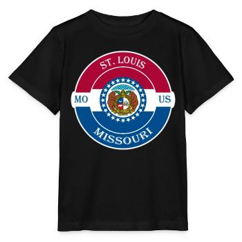 St. Louis Missouri Flag USA Travel Souvenir Badge - Stanley/Stella MINI CREATOR Kids’ T-Shirt - black - Front - Mikhail (115cm)