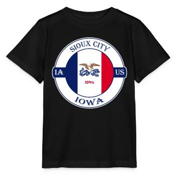 Sioux City Iowa Flag USA Travel Souvenir Badge - Stanley/Stella MINI CREATOR Kids’ T-Shirt - black - Front - Mikhail (115cm)