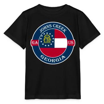 Johns Creek Georgia Flag USA Travel Souvenir Badge - Stanley/Stella MINI CREATOR Kids’ T-Shirt - black - Front - Mikhail (115cm)