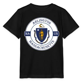 Arlington Massachusetts Flagge USA Souvenir Abzeichen - Stanley/Stella Kinder T-Shirt MINI CREATOR  - Schwarz - Vorne - Mikhail (115cm)