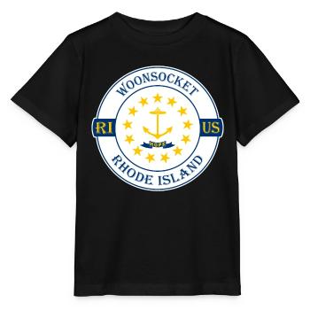 Woonsocket Rhode Island Flagge USA Souvenir Abzeichen - Stanley/Stella Kinder T-Shirt MINI CREATOR  - Schwarz - Vorne - Mikhail (115cm)