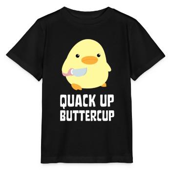 Quack Up Buttercup Duck with knife Ente mit Messer - Stanley/Stella MINI CREATOR Kids’ T-Shirt - black - Front - Mikhail (115cm)