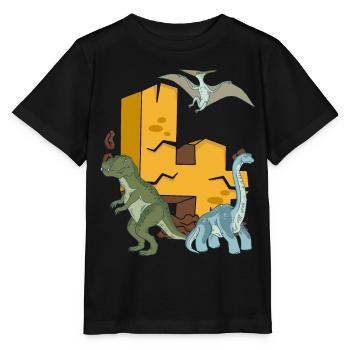 Dinosaur Birthday Shirt 4 Years Young Children - Stanley/Stella MINI CREATOR Kids’ T-Shirt - black - Front - Mikhail (115cm)