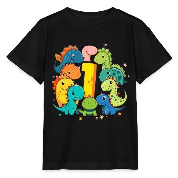 1er anniversaire avec chemise d’anniversaire dinosaure - T-shirt bio MINI CREATOR Stanley/Stella Enfant - noir - Devant - Mikhail (115cm)