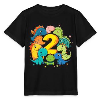 2ème anniversaire avec chemise d’anniversaire dinosaure - T-shirt bio MINI CREATOR Stanley/Stella Enfant - noir - Devant - Mikhail (115cm)