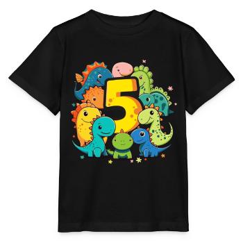 5ème anniversaire avec chemise d’anniversaire dinosaure - T-shirt bio MINI CREATOR Stanley/Stella Enfant - noir - Devant - Mikhail (115cm)